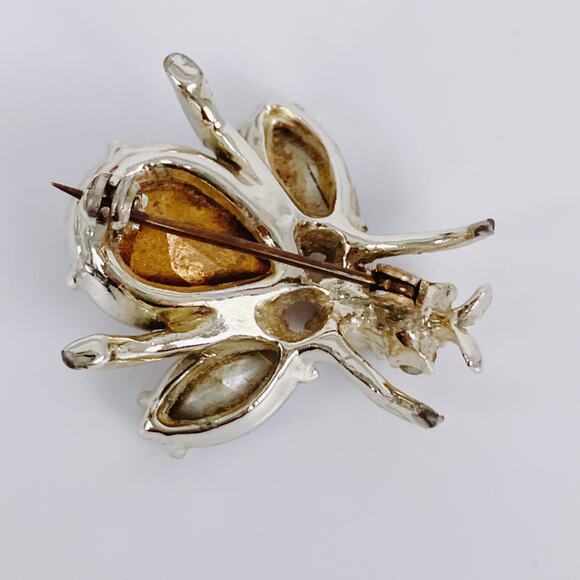Vintage Mid Century Bee Brooch Purple Rhinestone 60s Figural Insect Bug Jewelry - Picture 10 of 12